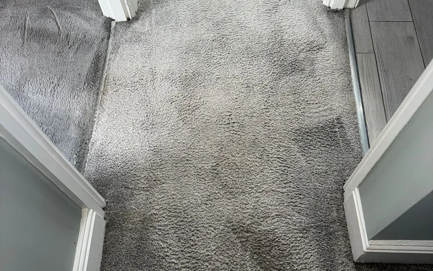The same landing carpet after the clean